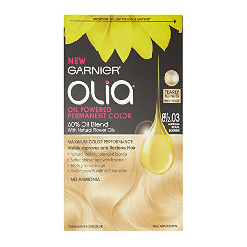 Garnier Olia Oil Powered Permanent Hair Color, 8 1/2 .3 Medium Pearl Blonde - Kit